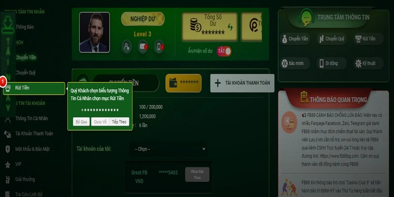 Thao tác rút tiền nhanh chóng tại FB88 chỉ bằng một vài cú nhấp chuột 